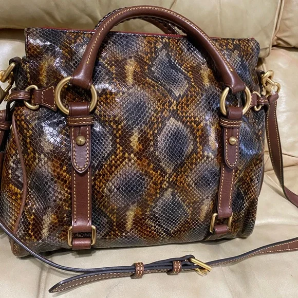 Dooney & Bourke Python Satchel READ! Leather Tassels Florentine Whipstitch - Picture 5 of 12